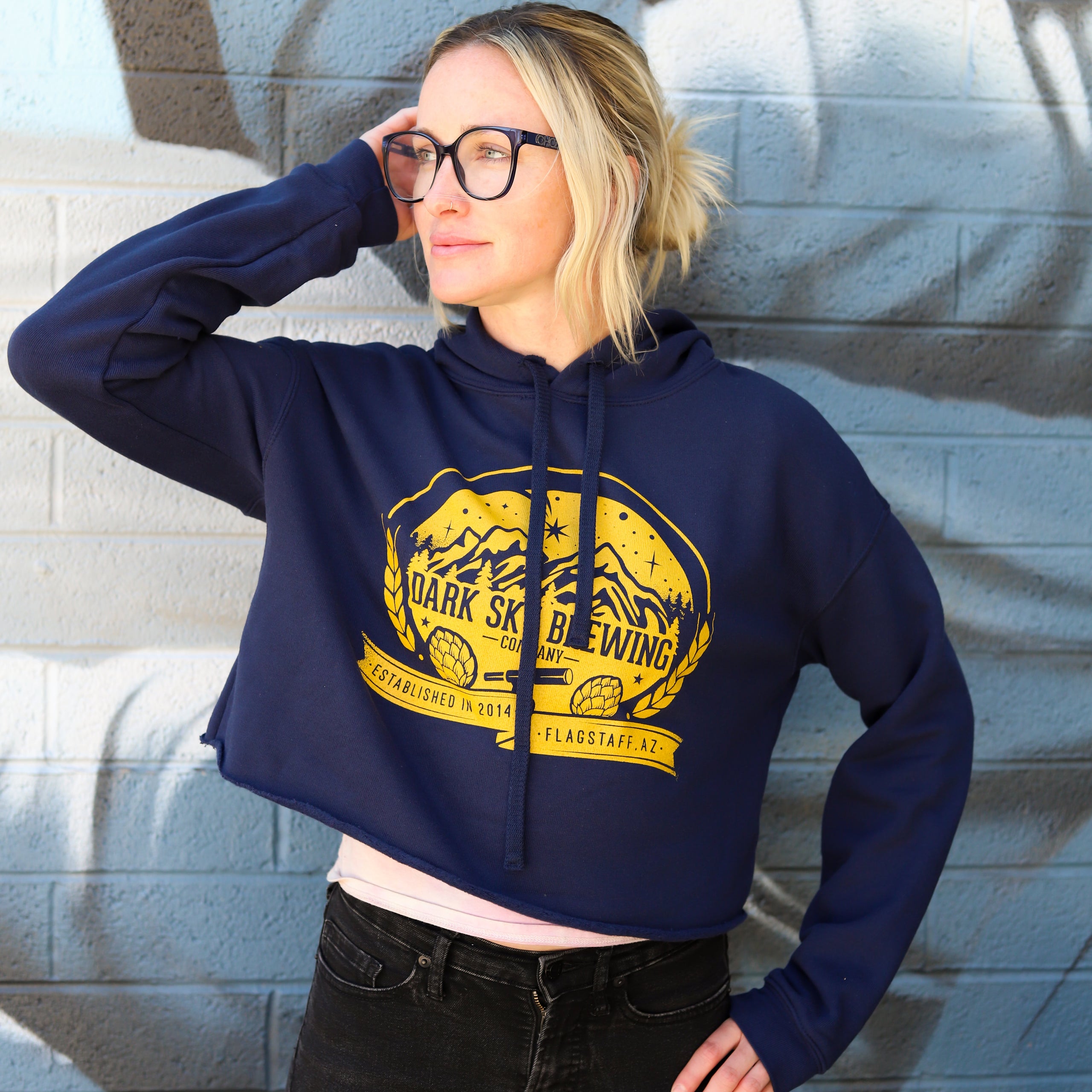 Navy crop hoodie online